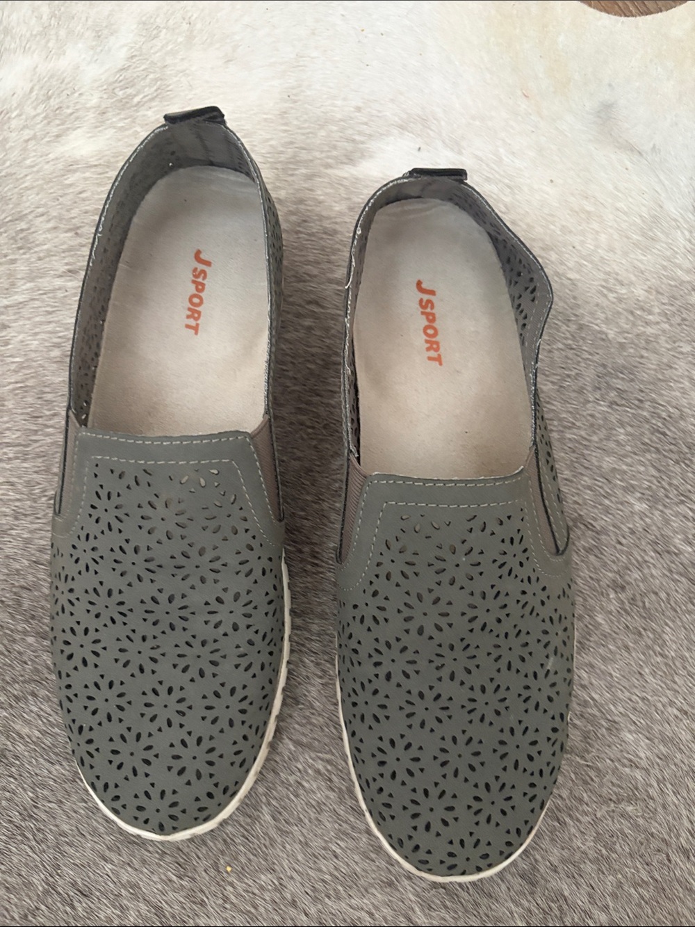 3/$25 JSport by Jambu Gray Floral Laser Cut Slip-On Shoes 9